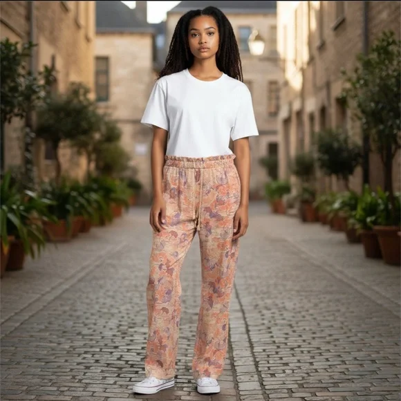 Roxy Wide Leg floral print cargo Flax Linen Drawstring Relaxed Fit pants M EUC - Picture 13 of 13